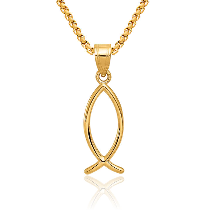 10K Solid Yellow Gold Ichthus Fish Symbol Necklace Religious Chain Pendant Christian Jesus Christ Charm
