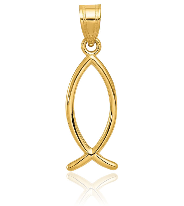 10K Solid Yellow Gold Ichthus Fish Symbol Necklace Religious Chain Pendant Christian Jesus Christ Charm