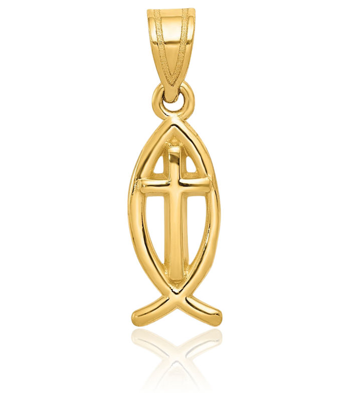10K Solid Yellow Gold Ichthus Fish Symbol Necklace Religious Chain Pendant Christian Jesus Christ Charm