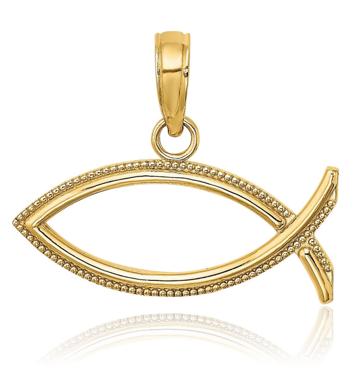 10K Solid Yellow Gold Ichthus Fish Symbol Necklace Religious Chain Pendant Christian Jesus Christ Charm