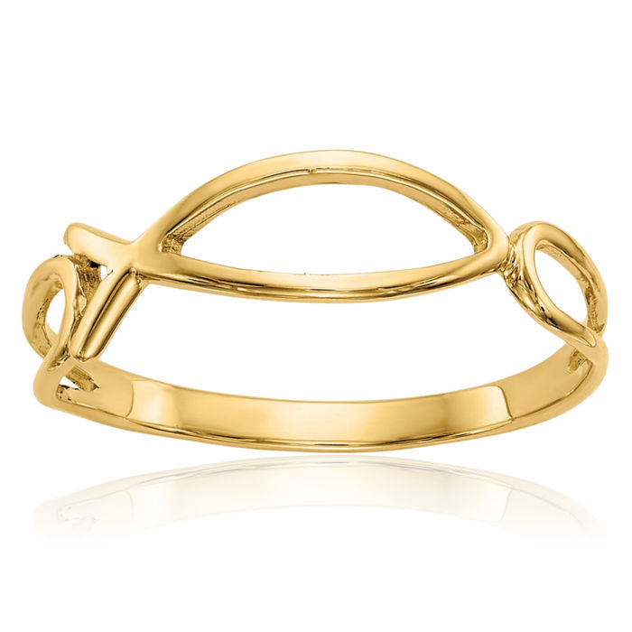 10K Solid Yellow Gold Ichthus Fish Symbol Religious Ring Christian Jesus Christ Promise Band