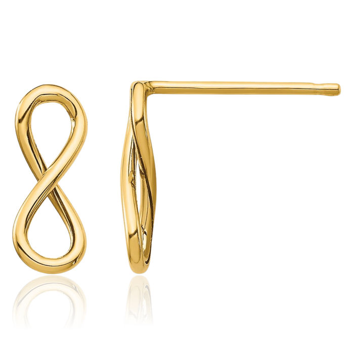 10K Solid Yellow Gold Infinity Twisted Love Knot Symbol Heart Stud Earrings