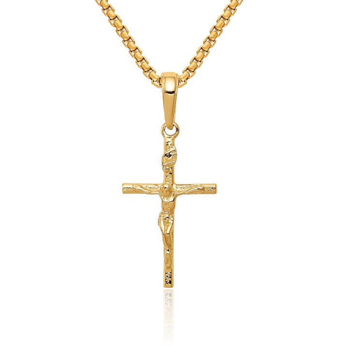 10K Solid Yellow Gold Inri Lord Jesus Christ Crucifix Holy Cross Necklace Religious Chain Pendant Charm