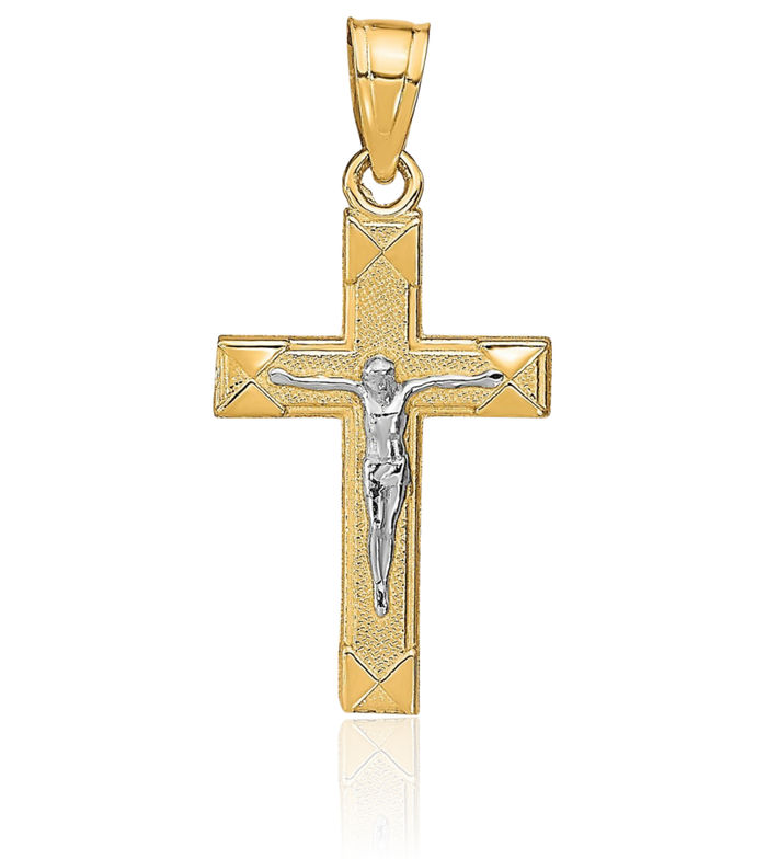 10K Solid Yellow Gold Lord Jesus Christ Crucifix Holy Cross Necklace Religious Chain Pendant Charm