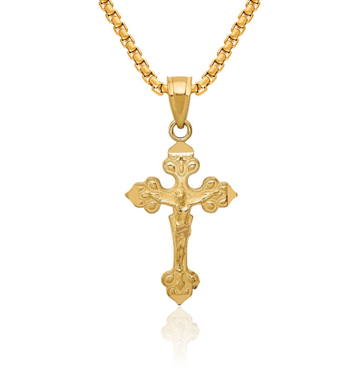 10K Solid Yellow Gold Lord Jesus Christ Crucifix Holy Cross Necklace Religious Chain Pendant Charm