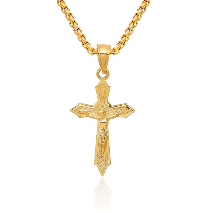 10K Solid Yellow Gold Lord Jesus Christ Crucifix Holy Cross Necklace Religious Chain Pendant Charm