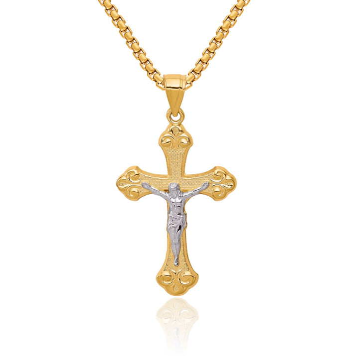 10K Solid Yellow Gold Lord Jesus Christ Crucifix Holy Cross Necklace Religious Chain Pendant Charm