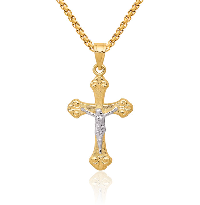 10K Solid Yellow Gold Lord Jesus Christ Crucifix Holy Cross Necklace Religious Chain Pendant Charm