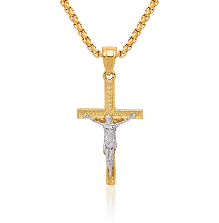 10K Solid Yellow Gold Lord Jesus Christ Crucifix Holy Cross Necklace Religious Chain Pendant Charm