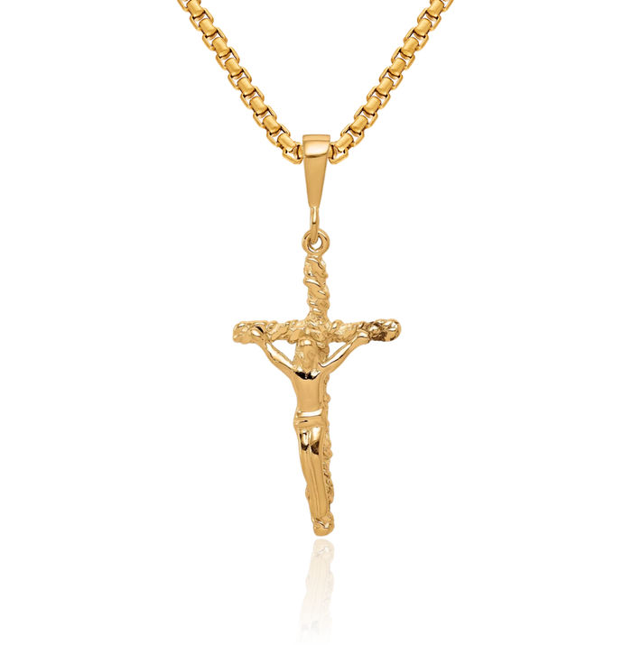 10K Solid Yellow Gold Lord Jesus Christ Crucifix Holy Cross Necklace Religious Chain Pendant Charm