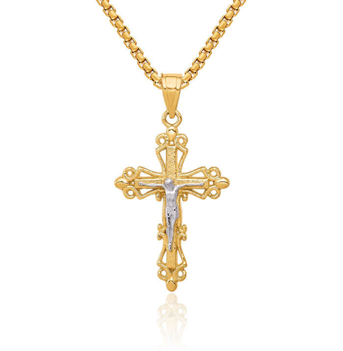 10K Solid Yellow Gold Lord Jesus Christ Crucifix Holy Cross Necklace Religious Chain Pendant Charm