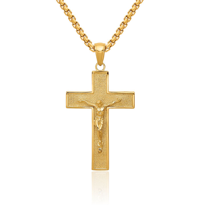 10K Solid Yellow Gold Lord Jesus Christ Crucifix Holy Cross Necklace Religious Chain Pendant Charm