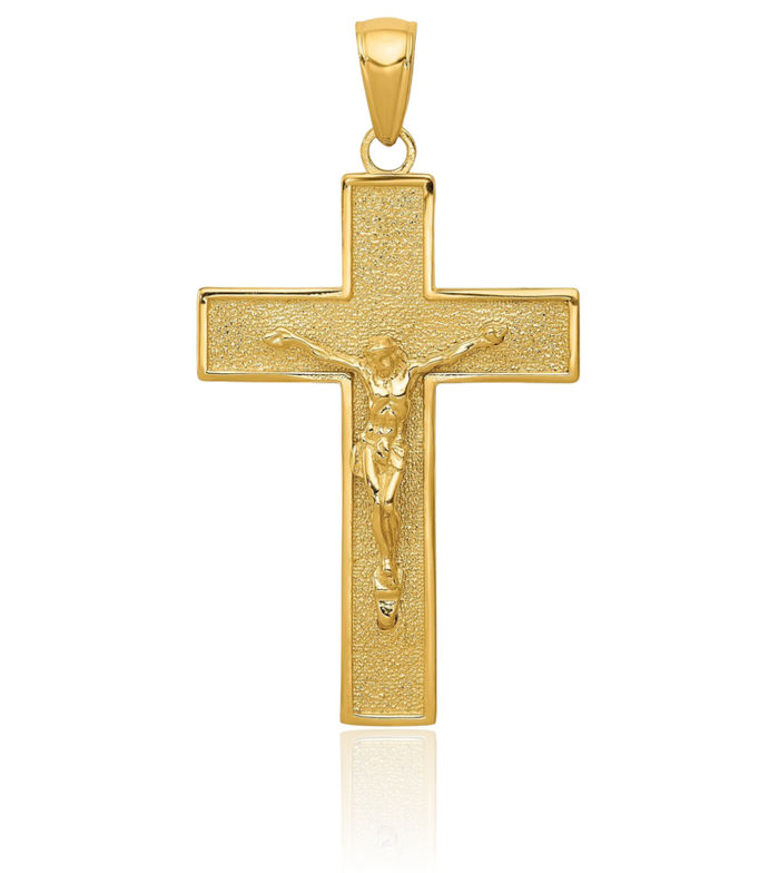 10K Solid Yellow Gold Lord Jesus Christ Crucifix Holy Cross Necklace Religious Chain Pendant Charm