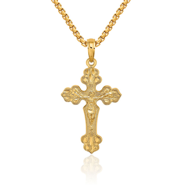 10K Solid Yellow Gold Lord Jesus Christ Crucifix Holy Cross Necklace Religious Chain Pendant Charm