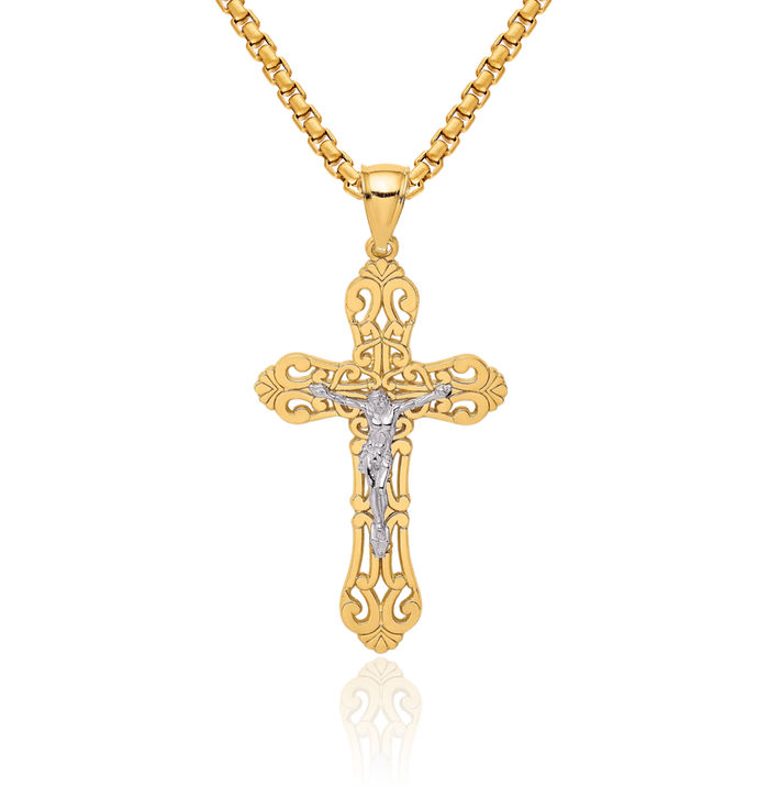 10K Solid Yellow Gold Lord Jesus Christ Crucifix Holy Cross Necklace Religious Chain Pendant Charm