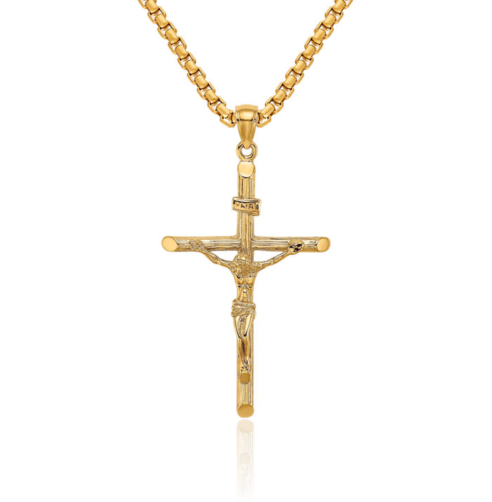 10K Solid Yellow Gold Lord Jesus Christ Crucifix Holy Cross Necklace Religious Chain Pendant Charm