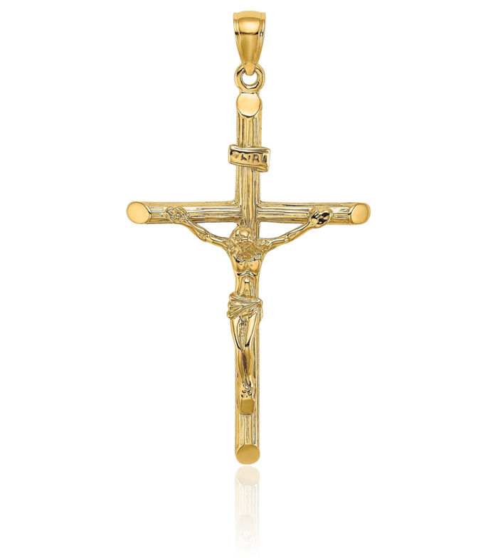 10K Solid Yellow Gold Lord Jesus Christ Crucifix Holy Cross Necklace Religious Chain Pendant Charm