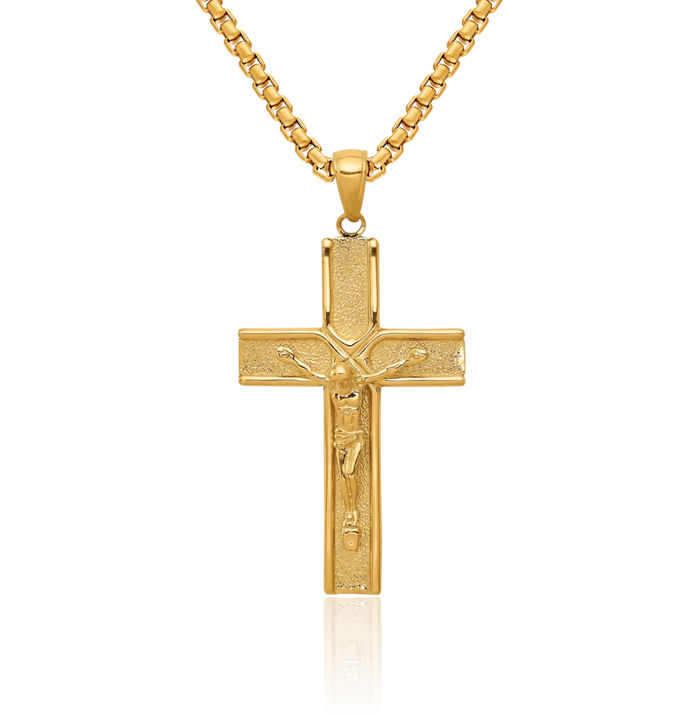 10K Solid Yellow Gold Lord Jesus Christ Crucifix Holy Cross Necklace Religious Chain Pendant Charm