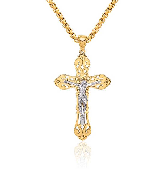 10K Solid Yellow Gold Lord Jesus Christ Crucifix Holy Cross Necklace Religious Chain Pendant Charm