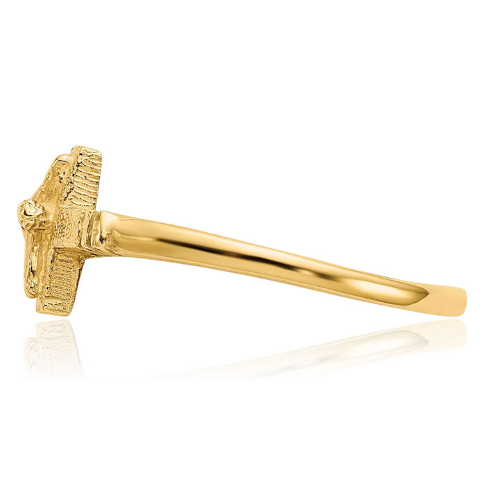 10K Solid Yellow Gold Lord Jesus Christ Crucifix Holy Cross Ring Christian Religious Band
