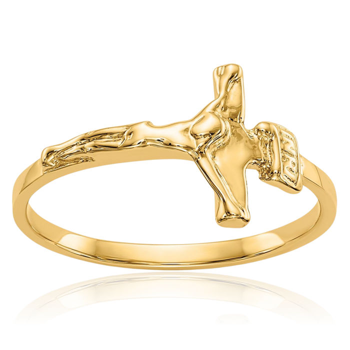 10K Solid Yellow Gold Lord Jesus Christ Crucifix Holy Cross Ring Christian Religious Band