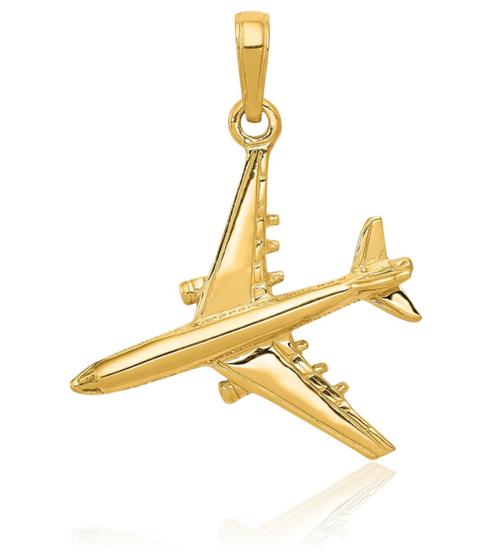 10K Solid Yellow Gold Jet Airplane Necklace Chain Pendant Charm