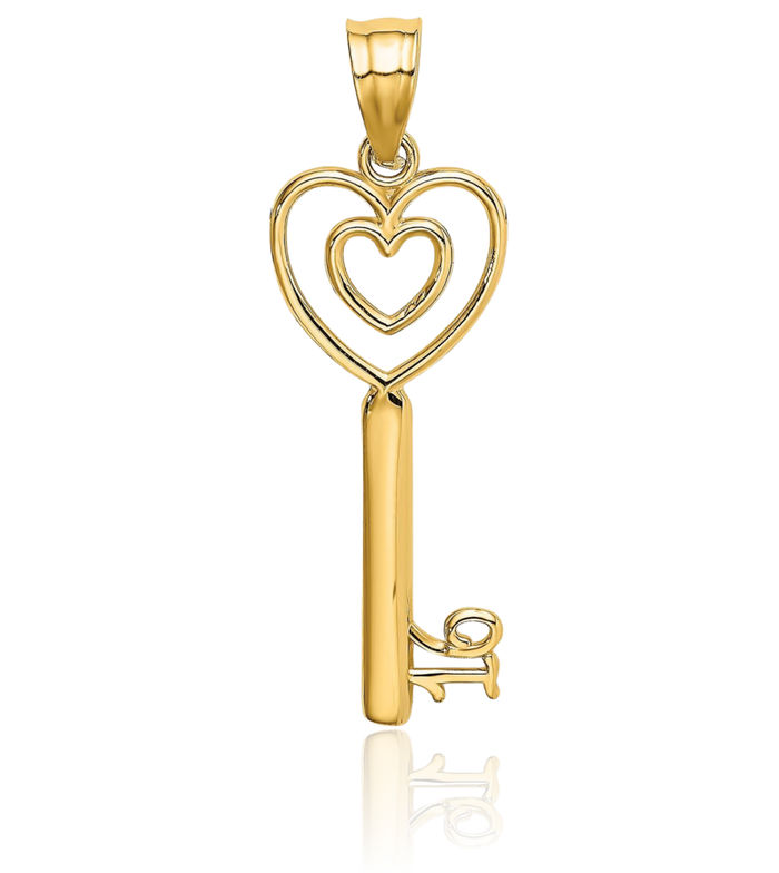 10K Solid Yellow Gold Key Heart Sweet 16 Years Old Birthday Necklace Chain Pendant Charm