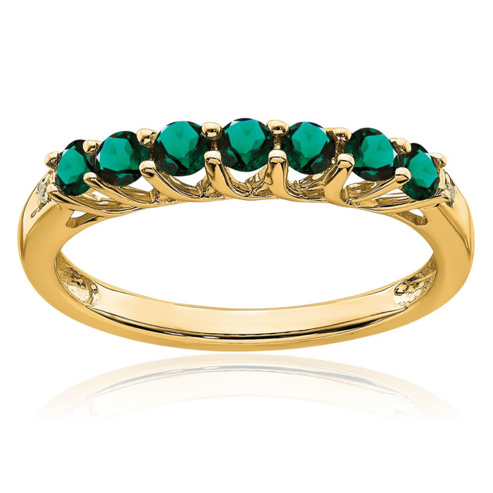 10K Solid Yellow Gold Lab Alexandrite Diamond 7 Stone Ring Gemstone Band June Birthstone Jewelry