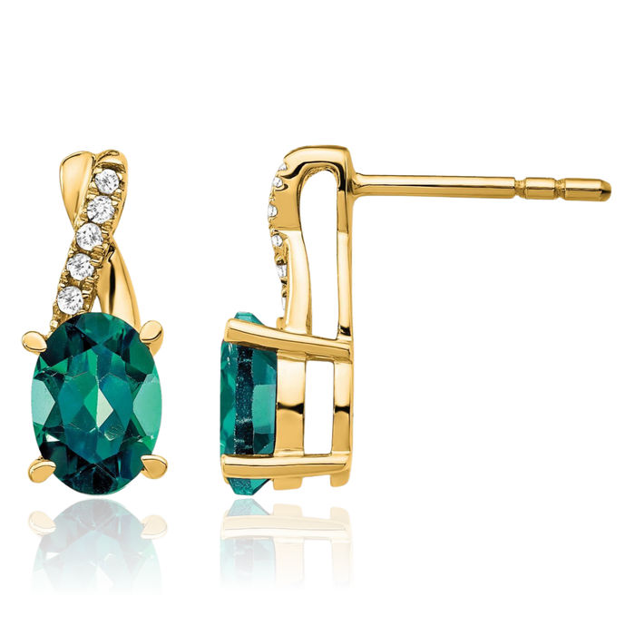 10K Solid Yellow Gold Lab Alexandrite Diamond Drop Dangle Earrings June Birthstone Jewelry