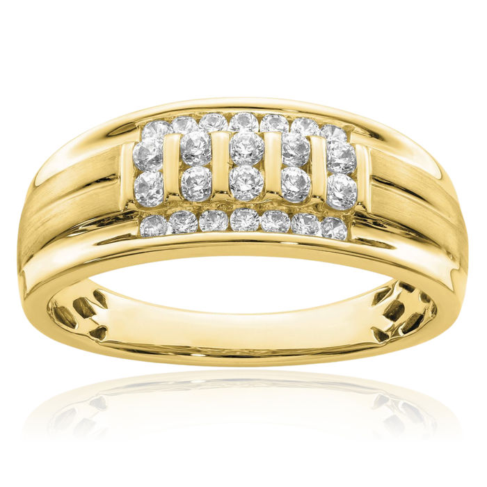 10K Solid Yellow Gold Lab Diamond Mens Wedding Band Ring