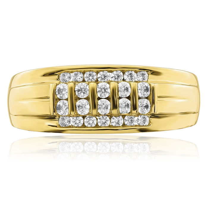 10K Solid Yellow Gold Lab Diamond Mens Wedding Band Ring