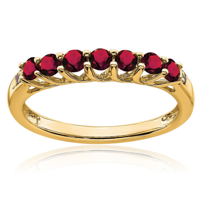 10K Solid Yellow Gold Lab Red Ruby Diamond 7 Stone Ring Gemstone Band July Birthstone Jewelry