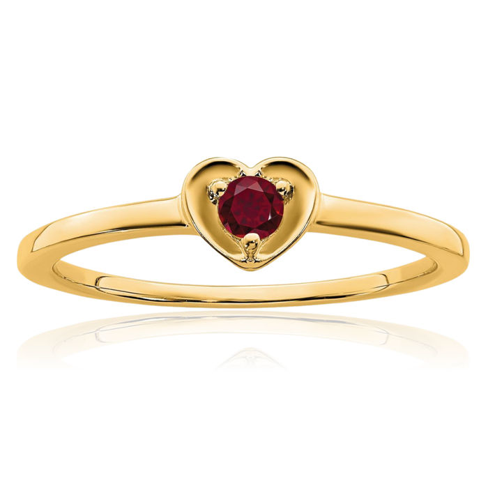 10K Solid Yellow Gold Lab Red Ruby Heart Ring Love Band July Birthstone Jewelry