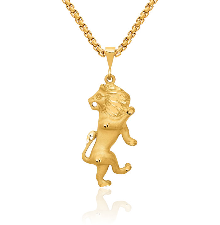 10K Solid Yellow Gold Leo Zodiac Necklace Lion Head Horoscope Pendant July August Birthday Charm Astrology Jewelry