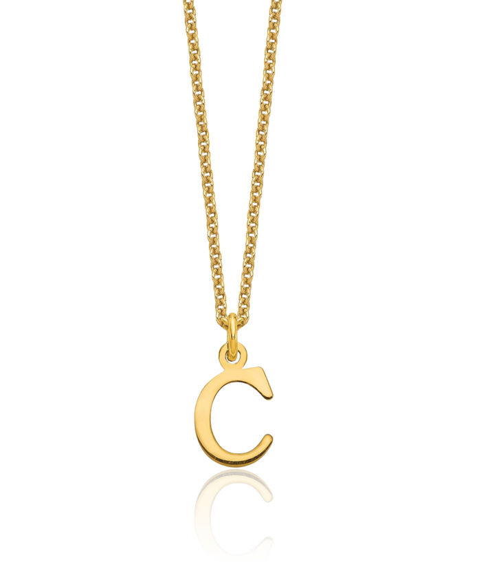 10K Solid Yellow Gold Dainty Letter C Initial Name Monogram Chain Necklace