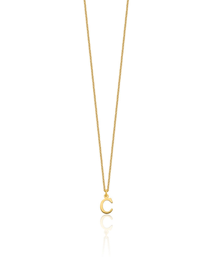 10K Solid Yellow Gold Dainty Letter C Initial Name Monogram Chain Necklace