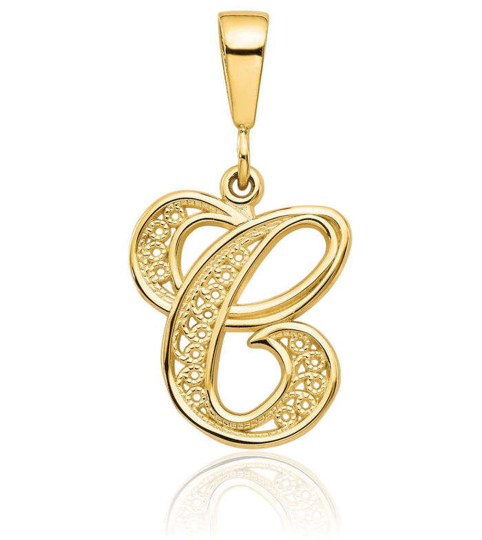 10K Solid Yellow Gold Dainty Letter C Initial Name Monogram Necklace Chain Pendant Charm