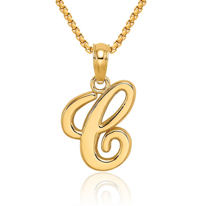 10K Solid Yellow Gold Dainty Letter C Initial Name Monogram Necklace Chain Pendant Charm