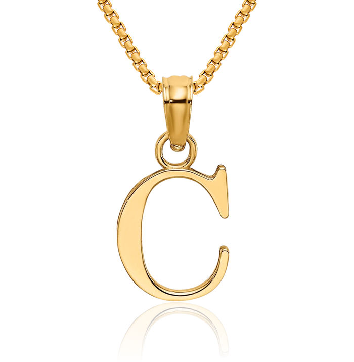 10K Solid Yellow Gold Dainty Letter C Initial Name Monogram Necklace Chain Pendant Charm