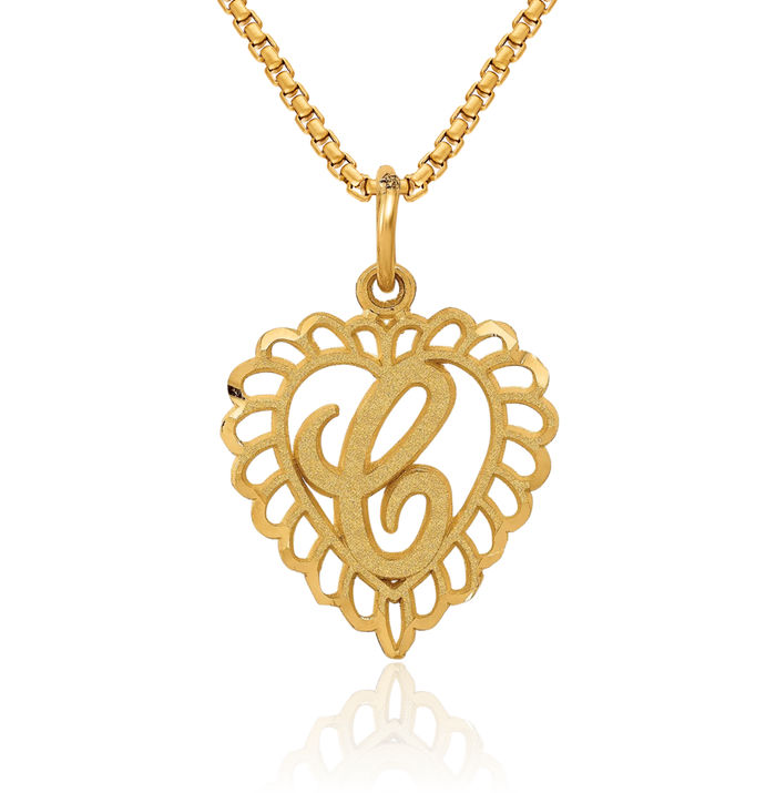 10K Solid Yellow Gold Dainty Letter C Initial Name Monogram Necklace Chain Pendant Charm