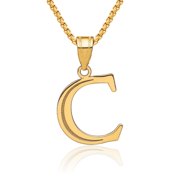 10K Solid Yellow Gold Dainty Letter C Initial Name Monogram Necklace Chain Pendant Charm