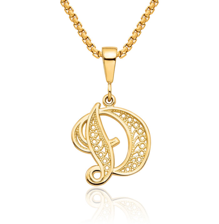 10k Yellow Gold Initial Letter D Charm Pendant | 1 Inch Personalized Jewelry - View #5