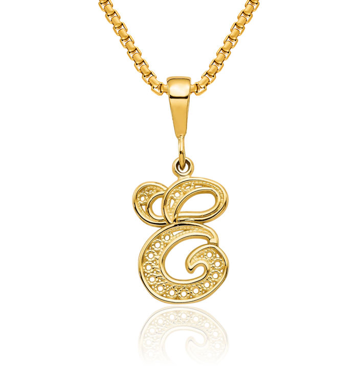 10K Solid Yellow Gold Dainty Letter E Initial Name Monogram Necklace Chain Pendant Charm