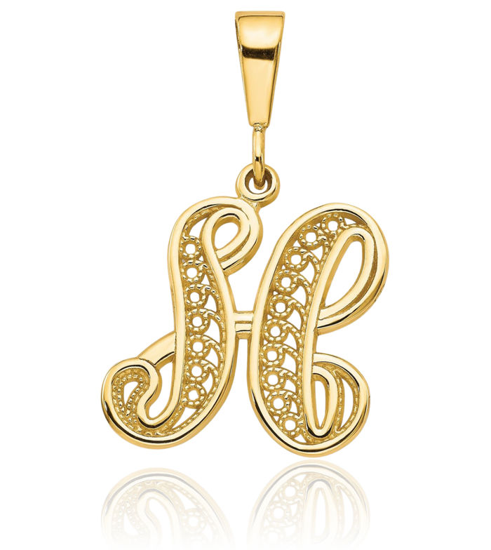 10K Solid Yellow Gold Dainty Letter H Initial Name Monogram Necklace Chain Pendant Charm