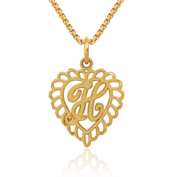 10K Solid Yellow Gold Dainty Letter H Initial Name Monogram Necklace Chain Pendant Charm