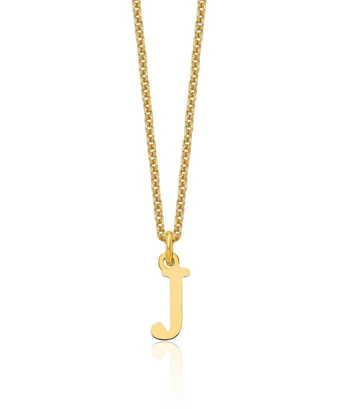 10K Solid Yellow Gold Dainty Letter J Initial Name Monogram Chain Necklace
