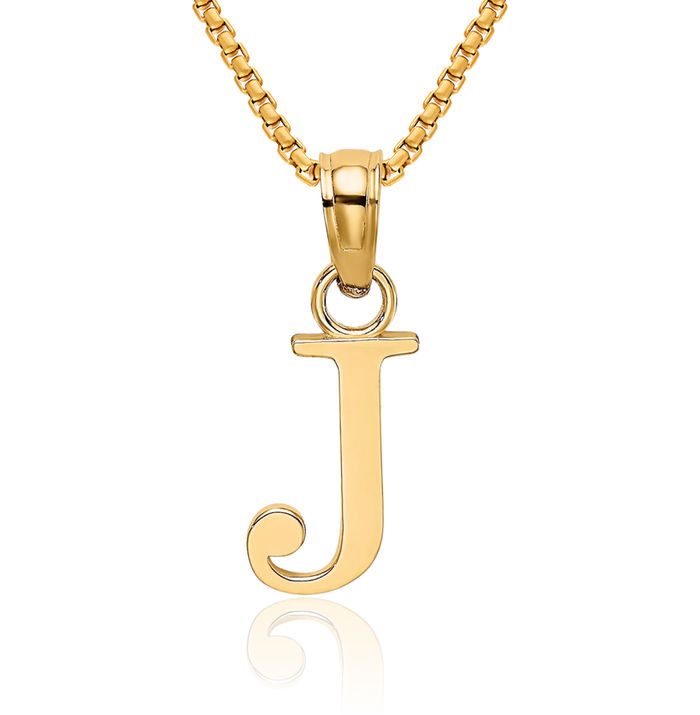 10K Solid Yellow Gold Dainty Letter J Initial Name Monogram Necklace Chain Pendant Charm
