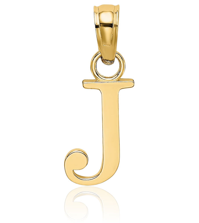 10K Solid Yellow Gold Dainty Letter J Initial Name Monogram Necklace Chain Pendant Charm