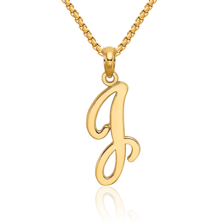10K Solid Yellow Gold Dainty Letter J Initial Name Monogram Necklace Chain Pendant Charm