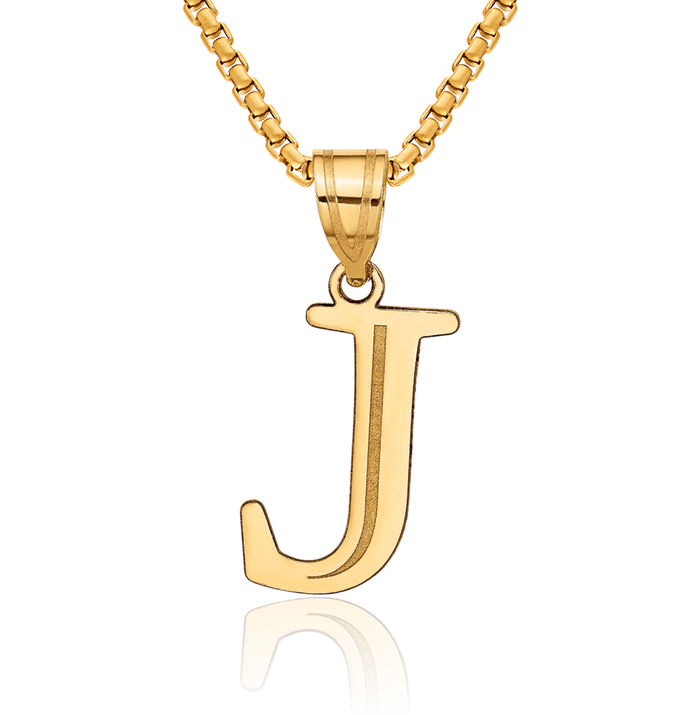 10K Solid Yellow Gold Dainty Letter J Initial Name Monogram Necklace Chain Pendant Charm